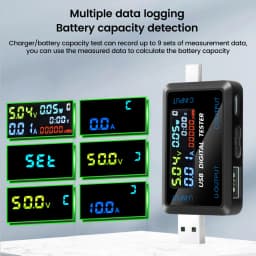 Multi-function USB Type-C Digital Tester DC4.5~36V Voltmeter Ammeter Power Capacity Resistance Temperature Meter IPS Display Fast Charging Protocol Detector Support Screen Off Function