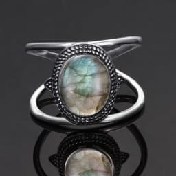Silver Ring for Women Oval Round Natural Labradorite Ring Gift Sun Shaped Retro Luxury Fine Jewelry