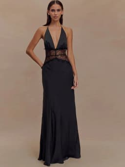 JULISSA MO Patchwork Lace Print Polka Dot Halter Women Maxi Dress Sexy Backless Evening Dress Winter Skinny Elegant Party Dress