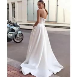 Strapless Satin Simple Wedding Dresses Side High Slit Corset Back Bridal Gown Customized A Line Minimalist Wedding Gown