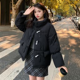 Korean Sweet Short Down Cotton Jacket for Women Stand Collar Toggle Button Puffer Parkas Woman Loose Candy Color Padded Jacket