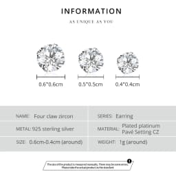 bamoer 3 Pairs Stud Earrings Set 925 Sterling Silver Stone CZ Minimalist Dazzling Fashion Earrings 4mm 5mm 6mm Diameter BSE166