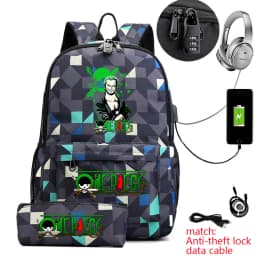 One Piece Zoro Print School Backpack Anti Theft Kids Teen Bookbag with Pencil Case