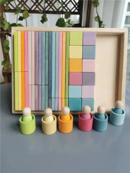 Large Rainbow Wood Building Slats Construct Cubes Blocks Pastel Stacking Timber Toys for Kids Early Learning