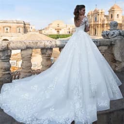Customized Elegant White Wedding Dresses Illusion Long Sleeves Luxury Appliques Lace Bride Dresses Princess Tulle Wedding Gown