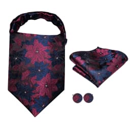 Hi-Tie Silk Mens Ascots Hanky Cufflinks Set Jacquard Paisley Floral Cravat Tie Self Vintage Ascot Black Gray Red Gold Pink Blue