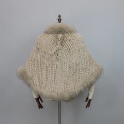 Women 100% Real Rabbit Fur Cape with Fox Fur Collar Winter Warm Knitted Cloak Rabbit Fur Poncho Girls Party Fashion Shawl Scarf