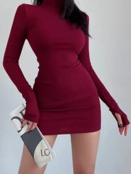 Red Half Turtleneck Mini Dress Women Y2K Long Sleeve Sexy Slim Bodycon Dress Fall Winter Ladies Streetwear Party Club Vestidos