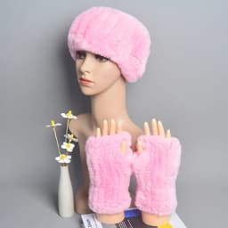 One Set Women Real Rex Rabbit Fur Cuff+Headband Winter Warmer Hat Arm Wrist Sleeve Gloves Female Real Fur Cap+Elastic Wristband