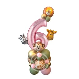 31pcs Wild Animal Pink Balloon Tower with 1-9 Number Balloon for Girl's Wild One Themed Birthday Jungle Safari Party Decoration