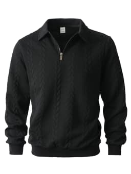 Mens Lapel Half Zip Sweatshirt Long Sleeve Cable Textured Pullover Relaxed Fit Tops For Daily Casual Autumn And Winter Dressing