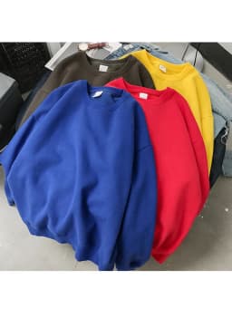 Woman Solid Color O-Neck Sweatshirt Casual Loose Fit Hoodie Harajuku Aesthetic Streetwear Velvet Pullover White Tops Korean Pop