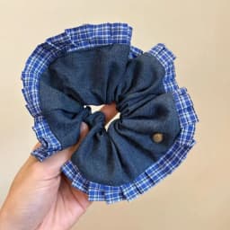 Bow Denim Blue Plaid Square Towel Large Intestine Hair Band Femininity Square Hair Accessories Headrope Rubber Band