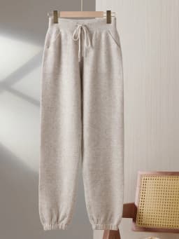 Women's Wool Pencil Pants Drawstring Elastic Waist Trousers Autumn Winter Solid 100% Merino Wool Knitted Cashmere Pockets Pants