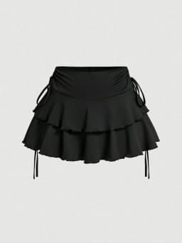 Plus Size Women's Ruffled Layered Mini Skirt with Side Drawstring