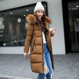 2025 Women's Down Parkas Winter Jacket Big Fur Collar Thick Slim Coat Fashion Hooded Cotton Outerwear Long Winter Woman Coat