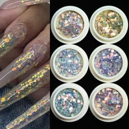 6 Pcs Elegant Mirror Chrome Effect Metallic Dust Holographic Glazed Manicure Decoration Reflective Gold Silver Glitters Powder