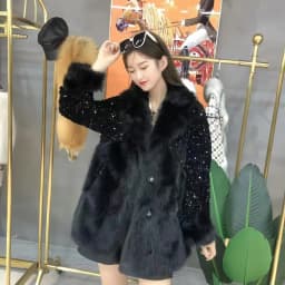Faux Fur Coat for Women,Sequins Jacket,Covered Button Loose Long Overcoat, Thick Warm Female Clothing,New,High Quality,Winter