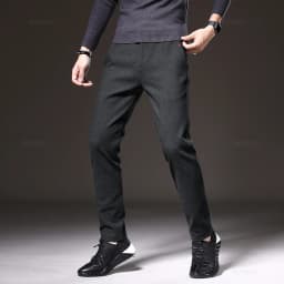 Autumn Winter Men's Casual Pants Solid Color Business Elastic Waist Slim Fit Stretch Thick Gray Black Blue Cotton Trousers Male