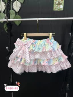 Handmade Original Three-Color Print Pink Polka Dot Knot Puffy Skirt Cake Skirt Sweet Style Loose Fit Daily Wear