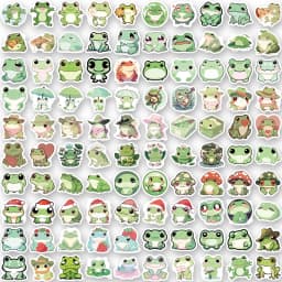 100PCS Cute Cartoon Frog Stickers Creative Handbooks Phone Cases Laptop Suitcases Water Cups Waterproof Stickers