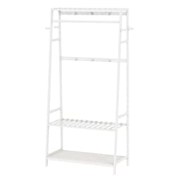 Bamboo Free Standing Clothes Rail Stand Garment Hanging Rack with Storage Shelf And 10 Hooks for Home Organization