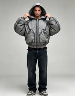 Vintage Goth Men Washed Gradient Bomber Jacket Oversized Hooded Padded Coat Y2K Loose Cropped Outerwear Winter Streetwear Jacket