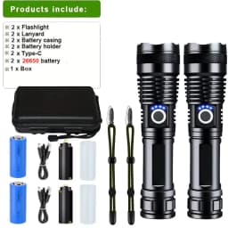 High Power LED Flashlight Super Bright Aluminum Alloy Rechargeable 26650 Battery Zoomable Flash Light for Camping