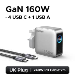 UGREEN 160W GaN Charger With Smart Display AVS PD 3.1 140W QC4.0 For MacbookPro Laptop iPhone 18 17 iPad Tablet SamsungS25 Ultra