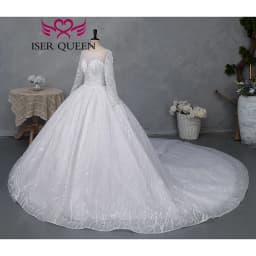 Customized Full Sleeves Africa Style Wedding Dress With Pearls Crystal Heavy Beading Shiny Tulle Plus Size Wedding Gown WX0466