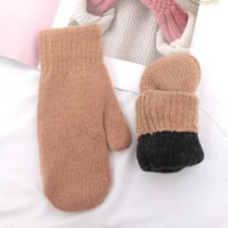 Women Winter Keep Warm Plus Cashmere Solid Color Woolen Elasticity Soft Full Fingers Mittens Girls Black Fur Knitted Cute Gloves