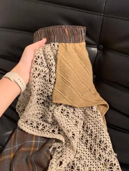 Harajuku Japanese Popular Versatile Hollow Plaid Irregular Design Splicing Skirt Women's Casual Street Fashion Knee-length Skirt