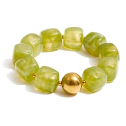 Yhpup Acrylic Square Beads Chain Necklace Bracelet Bangle Stainless Steel Handmade Jewelry Waterproof Green Khaki Pink Amber