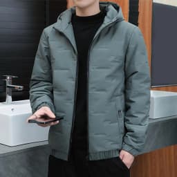 Thermal Insulated Jacket Men's Hooded Thermal Jacket Windproof Quilted Coat with Zipper Pockets Lightweight Warm for Autumn