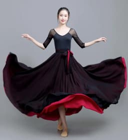 Black White Double Layered Chiffon Skirt 360 Degree Rotation Dance Costume New Style Human World Dancewear Maxi Skirt