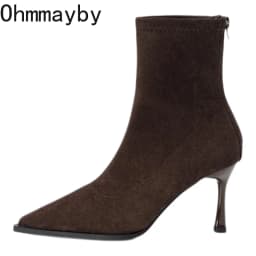 Pointed Toe Women's High Heel Ankle Boots Fashion Elegant Dancing Party Shoes Autumn Winter Women's Stretch Slim Short Booties