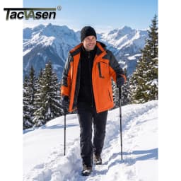 TACVASEN Men's Ski Parka Jacket Waterproof Fleece Lined Insulated Thermal Snowboard Sports Work Winter Jacket with Detached Hood