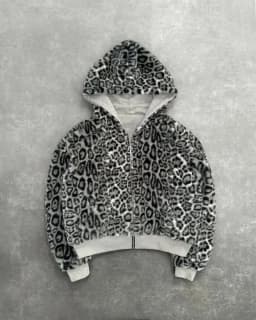 leopard double-sided clothing in autumn and winter original Kuaku retro stylish loose zipper hoodie street casual sweatshirt