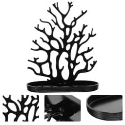 Coral Shape Jewelry Display Stand Plastic Organizer Desktop Earrings Necklaces Rings Holder Black Vertical Design Easy Access