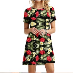 3D Green Leaves Floral Printed Mini Dress For Women 2022 Summer Loose Oversized Casual Short Sleeve O-Neck A-Line Dress Sundress