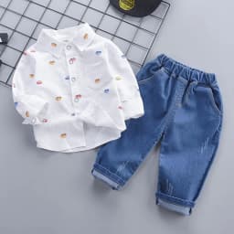 2-5 Years Spring Autumn Comfortable Casual Boys Clothing Set 2 Color Cartoon Car Full Sleeve Shirt + Jeans 2Pcs Outfit For Kids