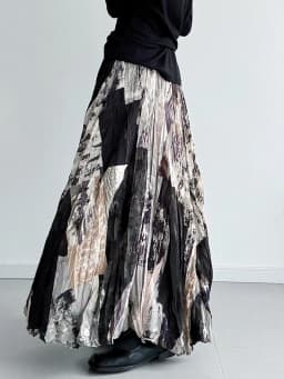 [EAM] High Elastic Waist Printed Pleated Elegant A-line Half-body Skirt Women Fashion Tide New Spring Autumn 2026 1DJ5417