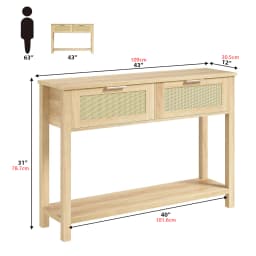 2-Tier Boho Rattan Wooden Entrance Console Table 2 Drawers 2 Shelves Narrow Sofa Table for Living Room Hallway Entrance