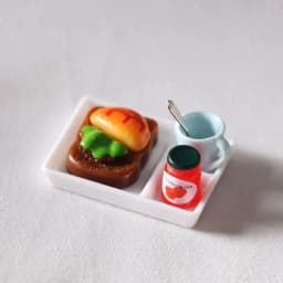 1set Dollhouse MIniature Toast Bread Jam Food Model Dinner Plate Cup Spoon For Doll House Play Kitchen Accessoreis