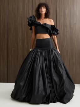 Dramatic Black Ball Gown Skirt High Waist Puff Balloon Maxi Skirt with Full Flare Lady Formal Occasion Skirt for Evening Wedding