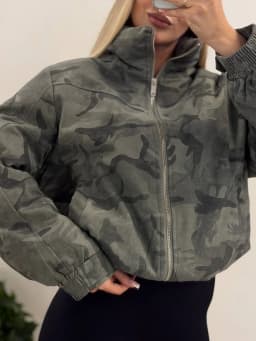Women Camo Print Hooded Zipper Jacket Elastic Cuff Jacket Cropped Short Length Loose Puffer Winter Warm Winter Street Jackets