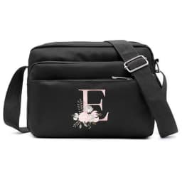 New Simple Black Storage Bag Multi-layer Travel Leisure One Shoulder Crossbody Bag Pink Flower Letter Series Printing Pattern