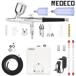 Dual-Action Airbrush Kit with 30PSI High-Pressure Auto Stop Stepless Control Compressor Kit for Painting Model Makeup Nail