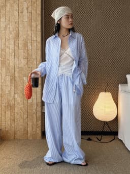 Summer Elastic Contrasting Color Drawstring Vertical Stripe Straight Leg Pants, Loose and Fresh Pants for Women