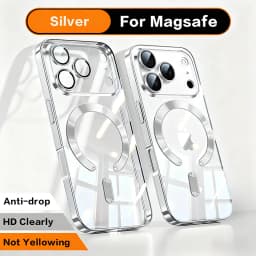 Fashion Orange Magnetic Clear Case For iPhone Air 18 17 16 15 14 13 12 11 Pro Max Plus Wireless Charge Plating Soft Cover